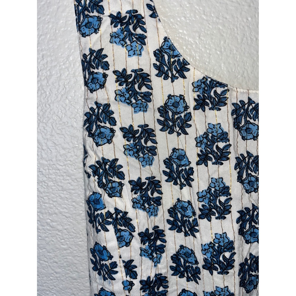 FLAW Lulus Flirty Fave Ivory Floral Print Tie-Back Midi Dress Sleeveless Blue LG - Picture 6 of 11